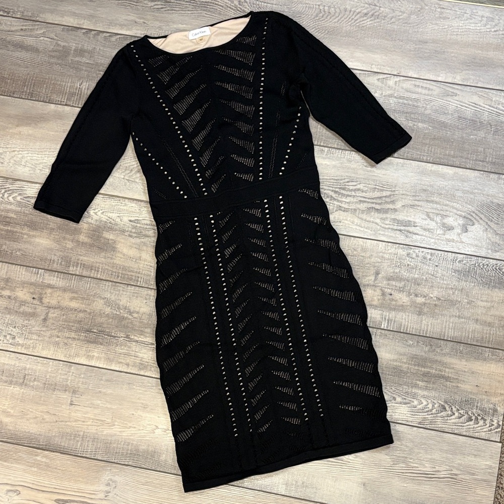 Calvin Klein Elegant Black Knit Fitted Stretch Dress EUC Small
